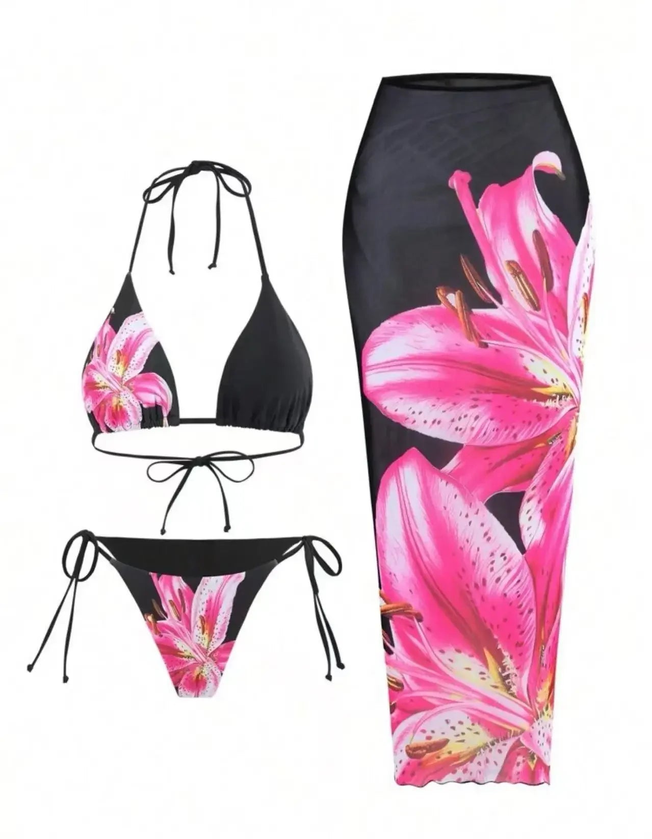 Floral Print Three Piece Bikini Set