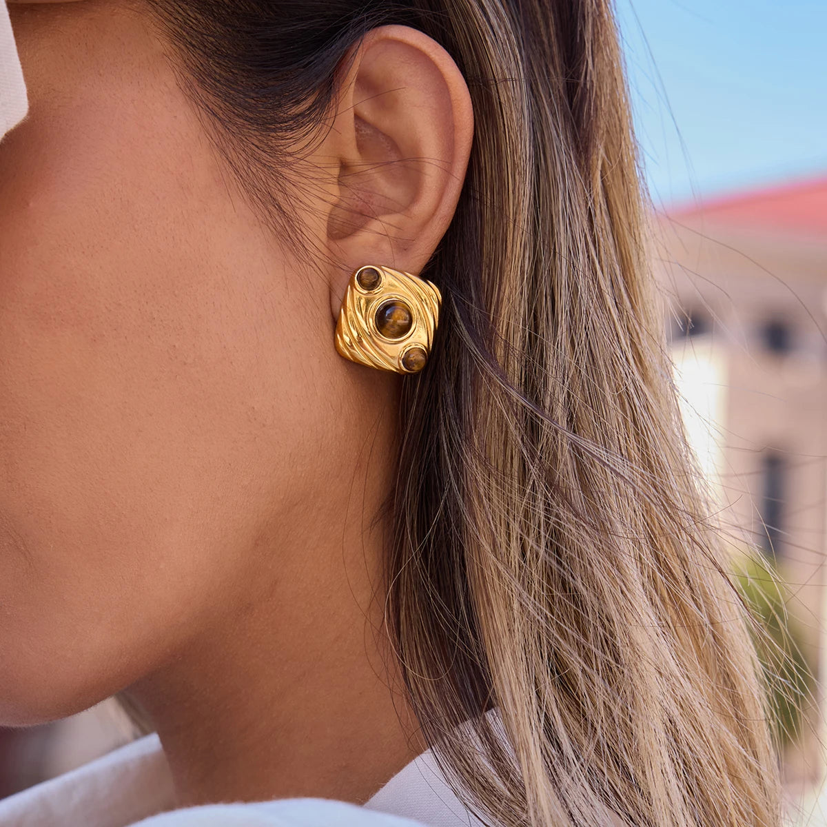 Amber Resin Geometric Earrings