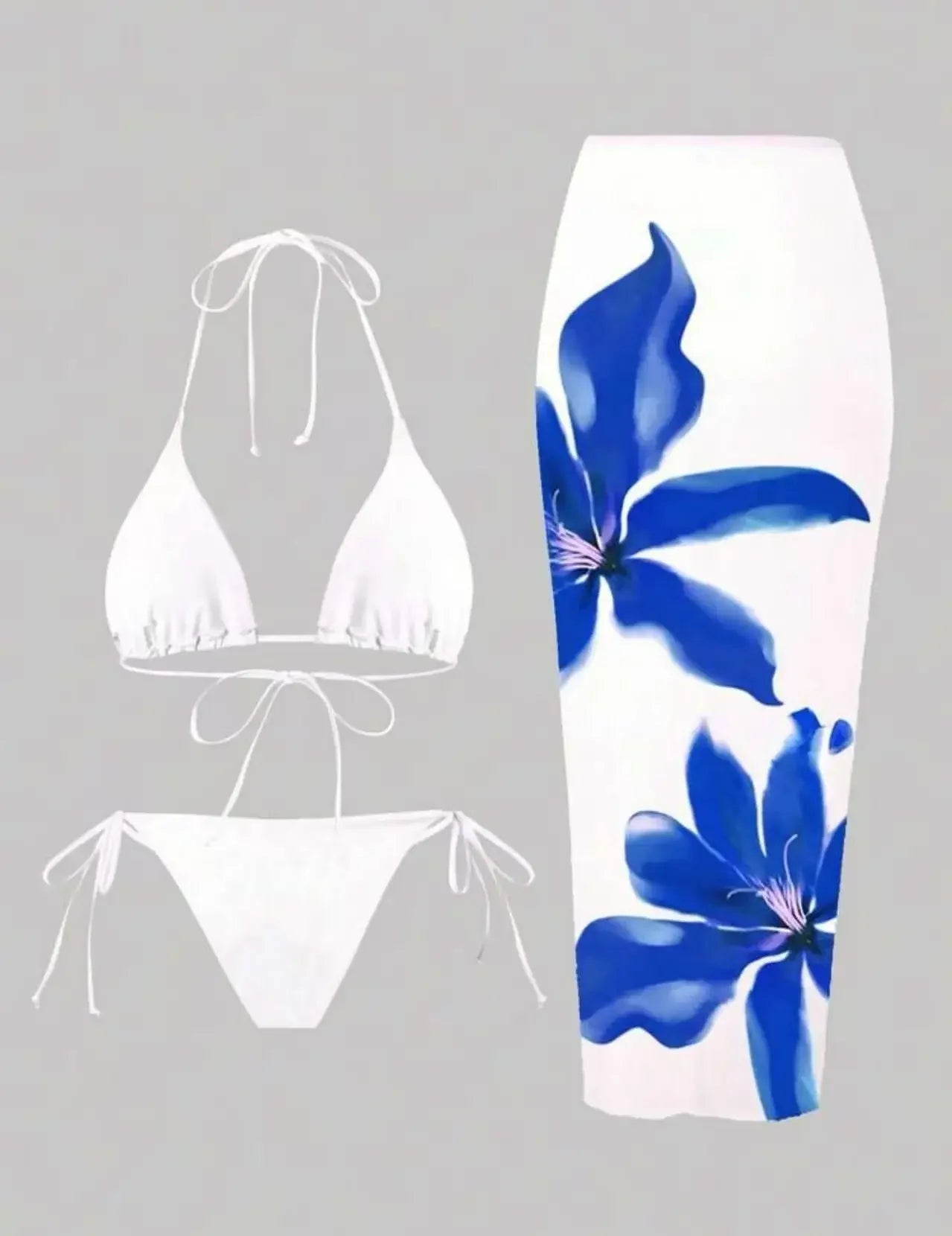 Floral Print Three Piece Bikini Set