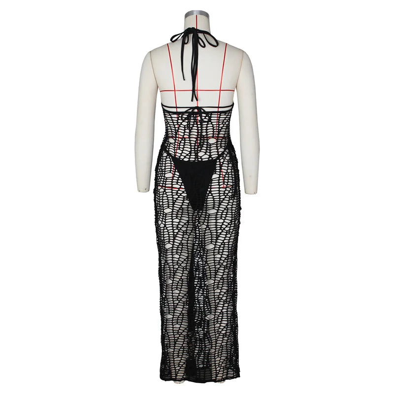 Knit Dress Cover Up Halter Bikini Set