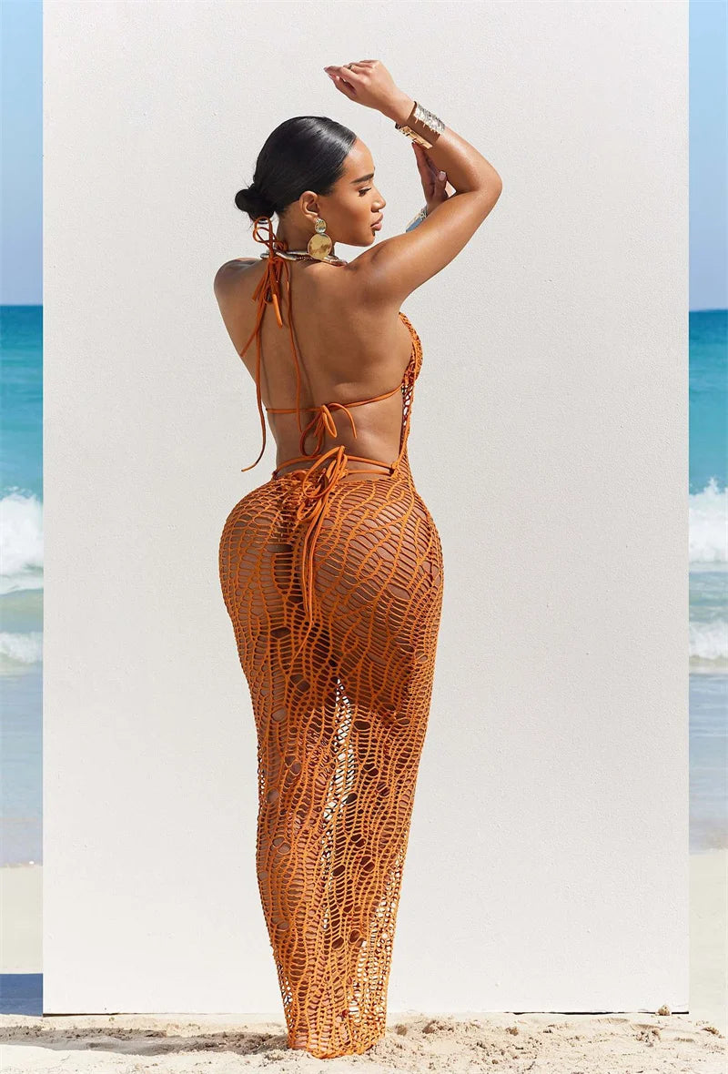 Knit Dress Cover Up Halter Bikini Set