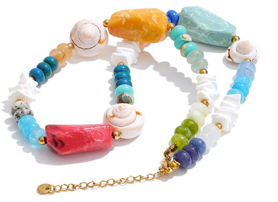 Yhpup Ocean Series Handmade Jewelry 2026 New Arrivals Multi-Color Natural Stone Resin Conch Shell...