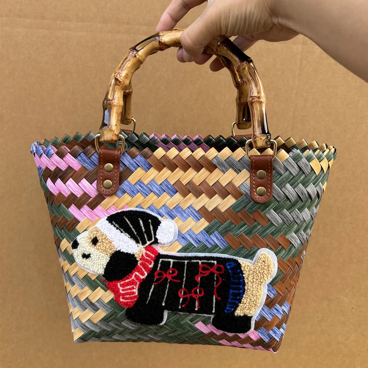 Striped Dachshund PVC Handbag