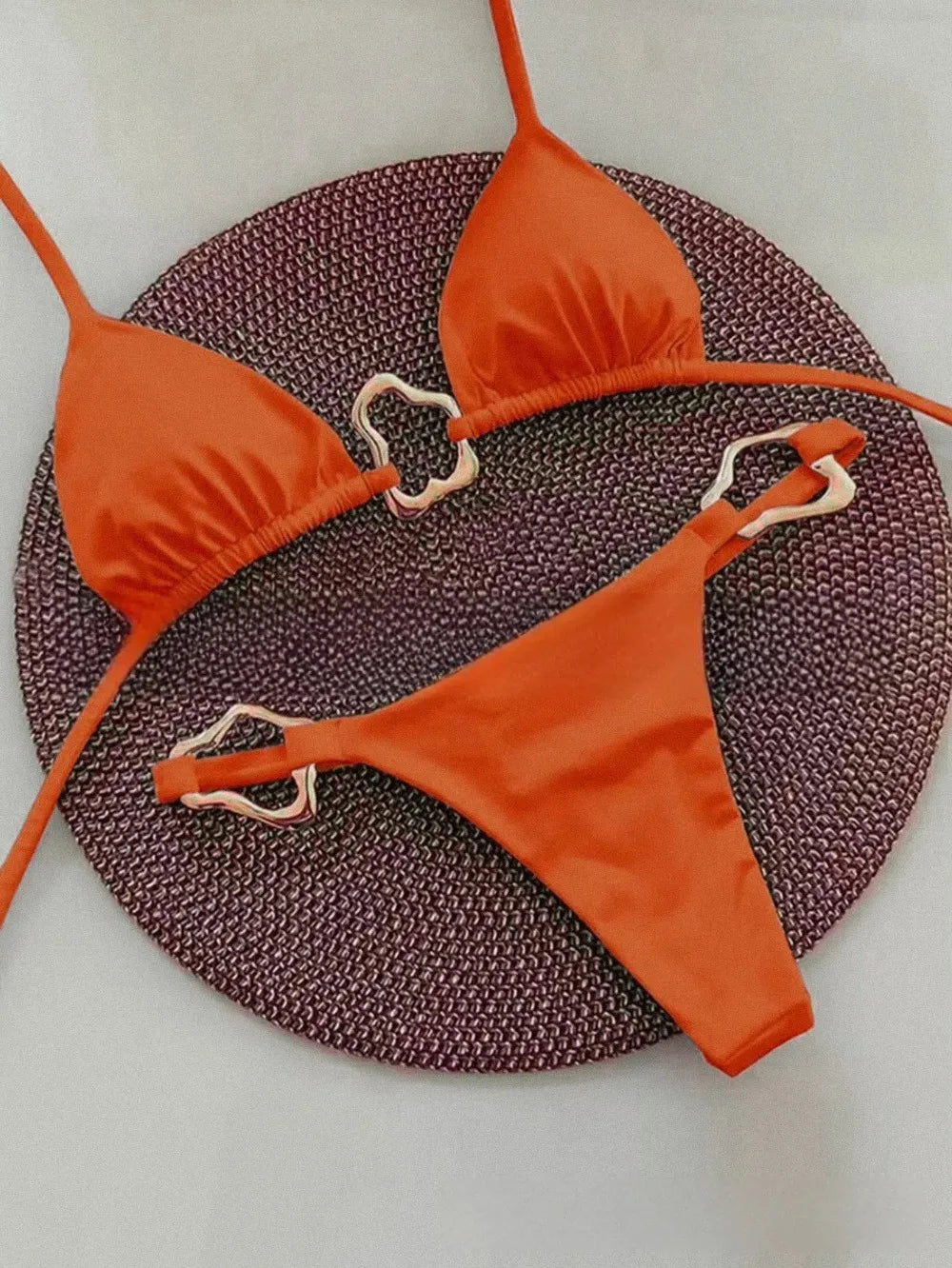 Solid Lace-Up Split Two Piece Swimsuit