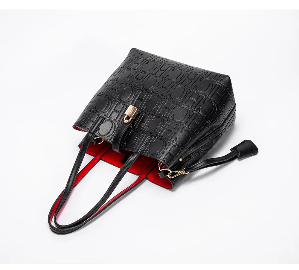 CH High Quality Fashion Ladies Shoulder Bag Senior Sense Pure Colour Letter Print Design Temperam...