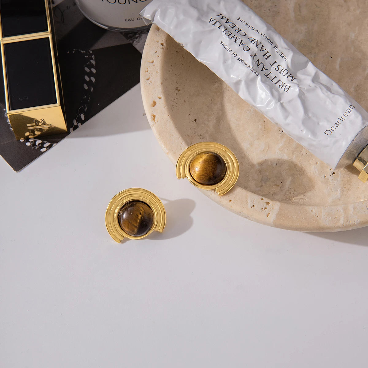 Amber Resin Geometric Earrings