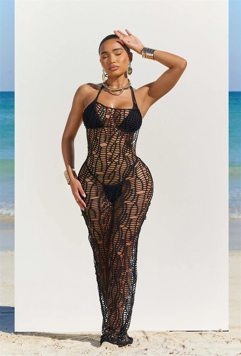 Knit Dress Cover Up Halter Bikini Set