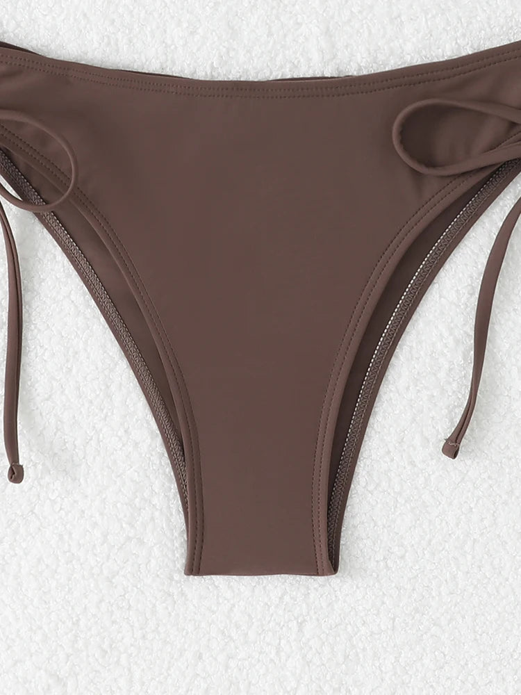 High Waist Knotted Bandeau Bikini Set