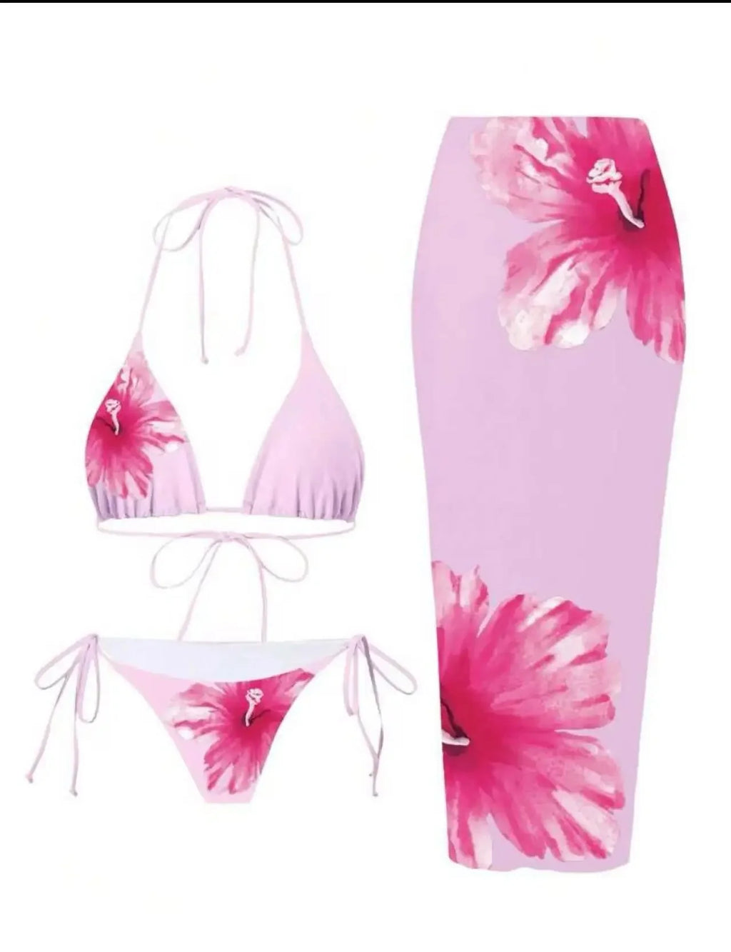 Floral Print Three Piece Bikini Set