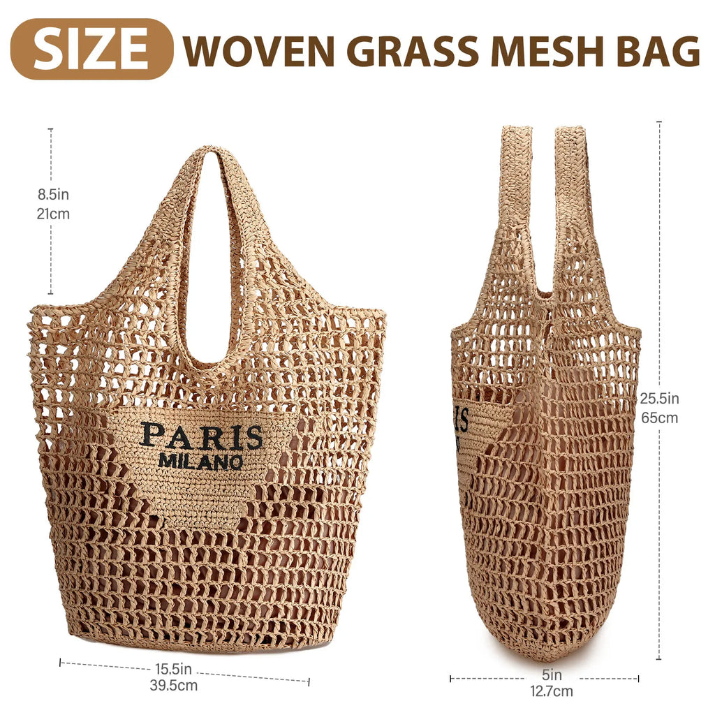 Straw Beach Bags for Women - Women Beach Handmade Woven Tote Bag, Summer Mesh Hollow Shoulder Bag...