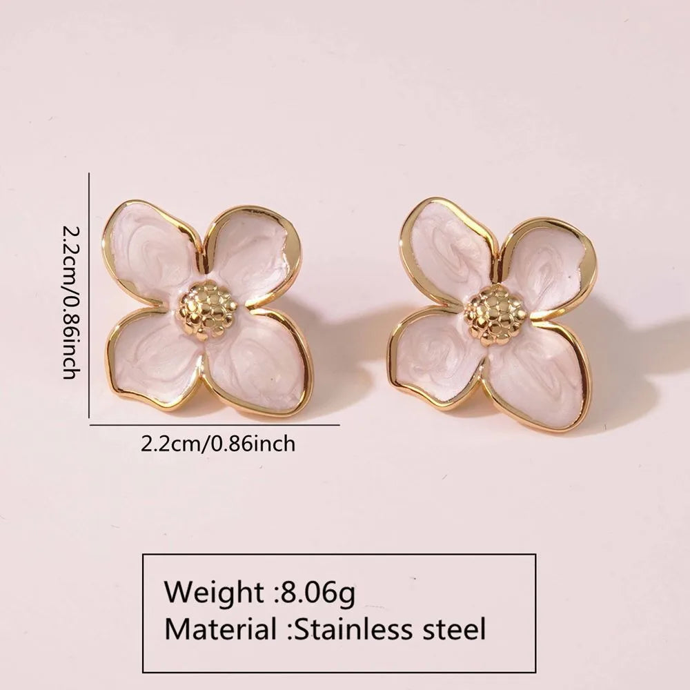Gold Flower Stud Earrings Set