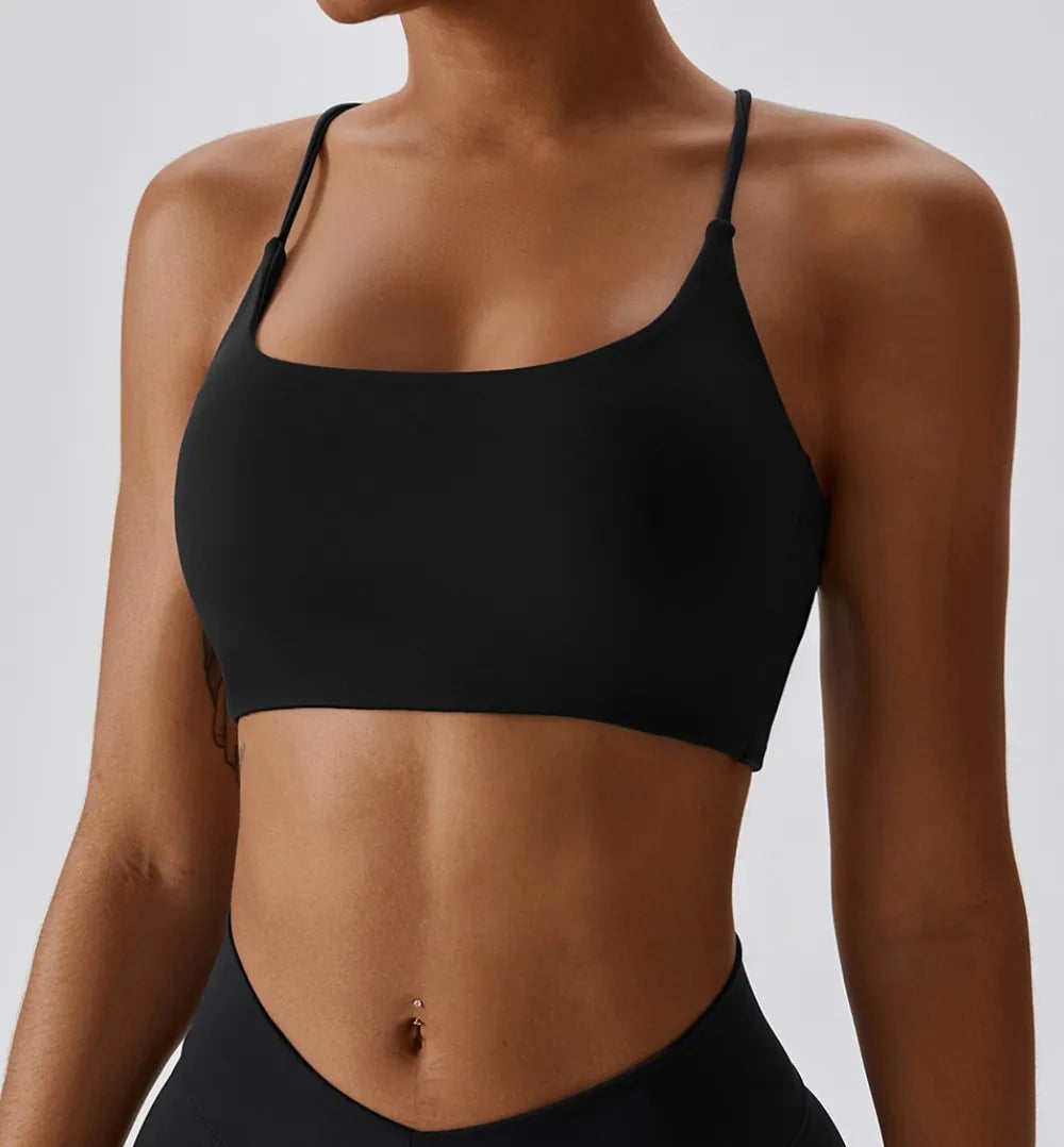 Cross Back Sports Bra with Chest Pad