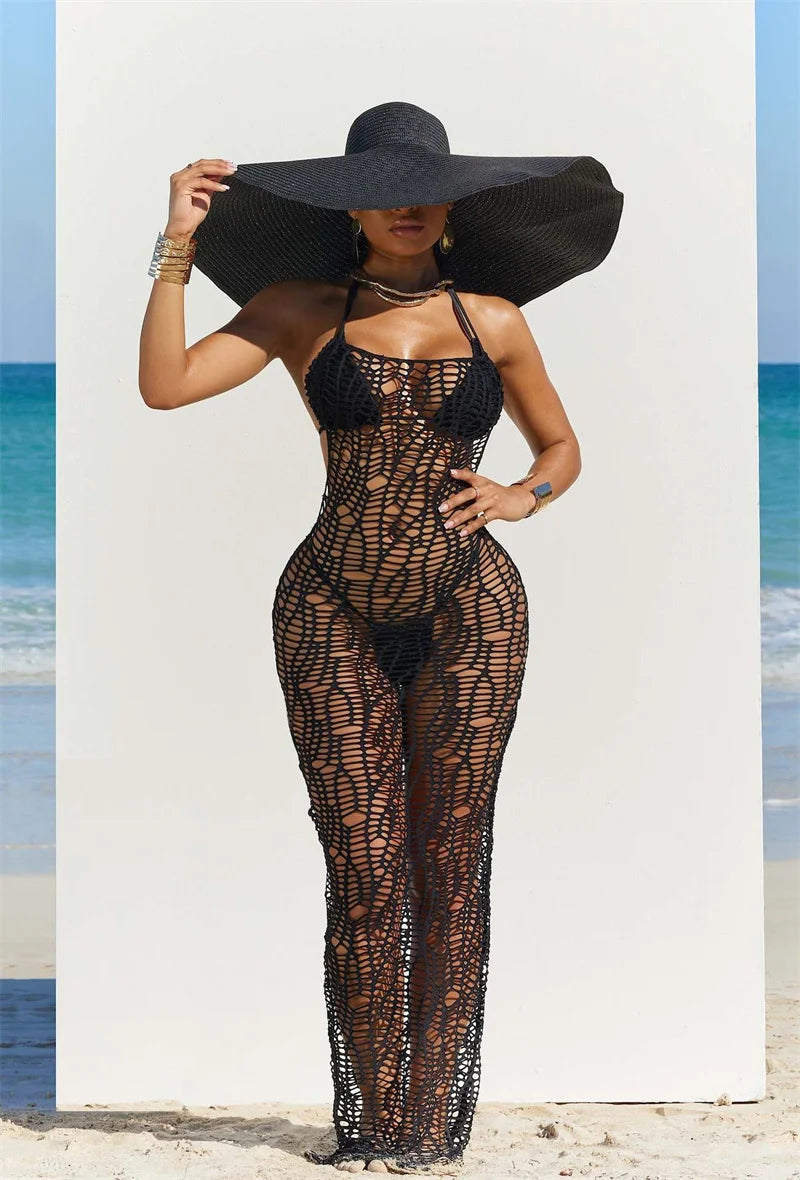 Knit Dress Cover Up Halter Bikini Set