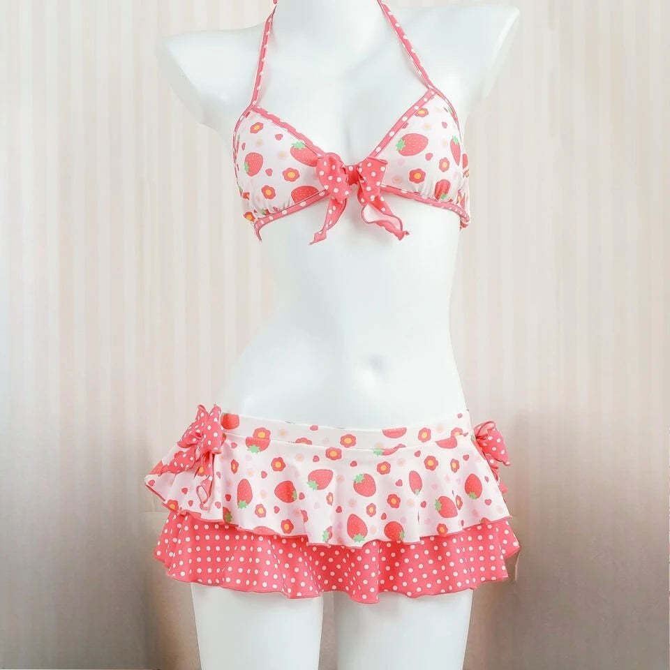 Y2K Pink Bow Lace-Up Bikini Set
