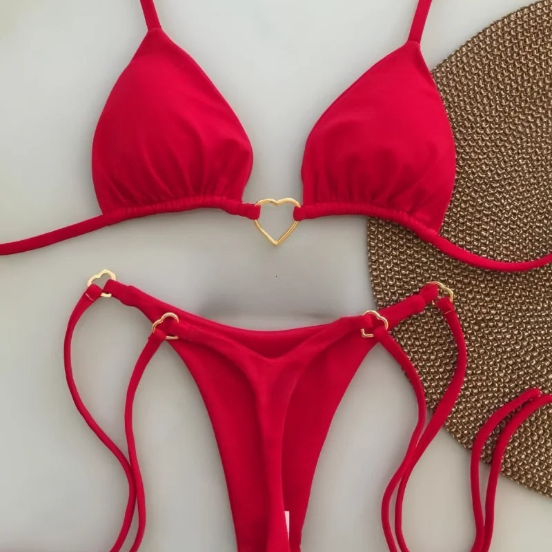 White Lace-Up Low Waist Bikini Set