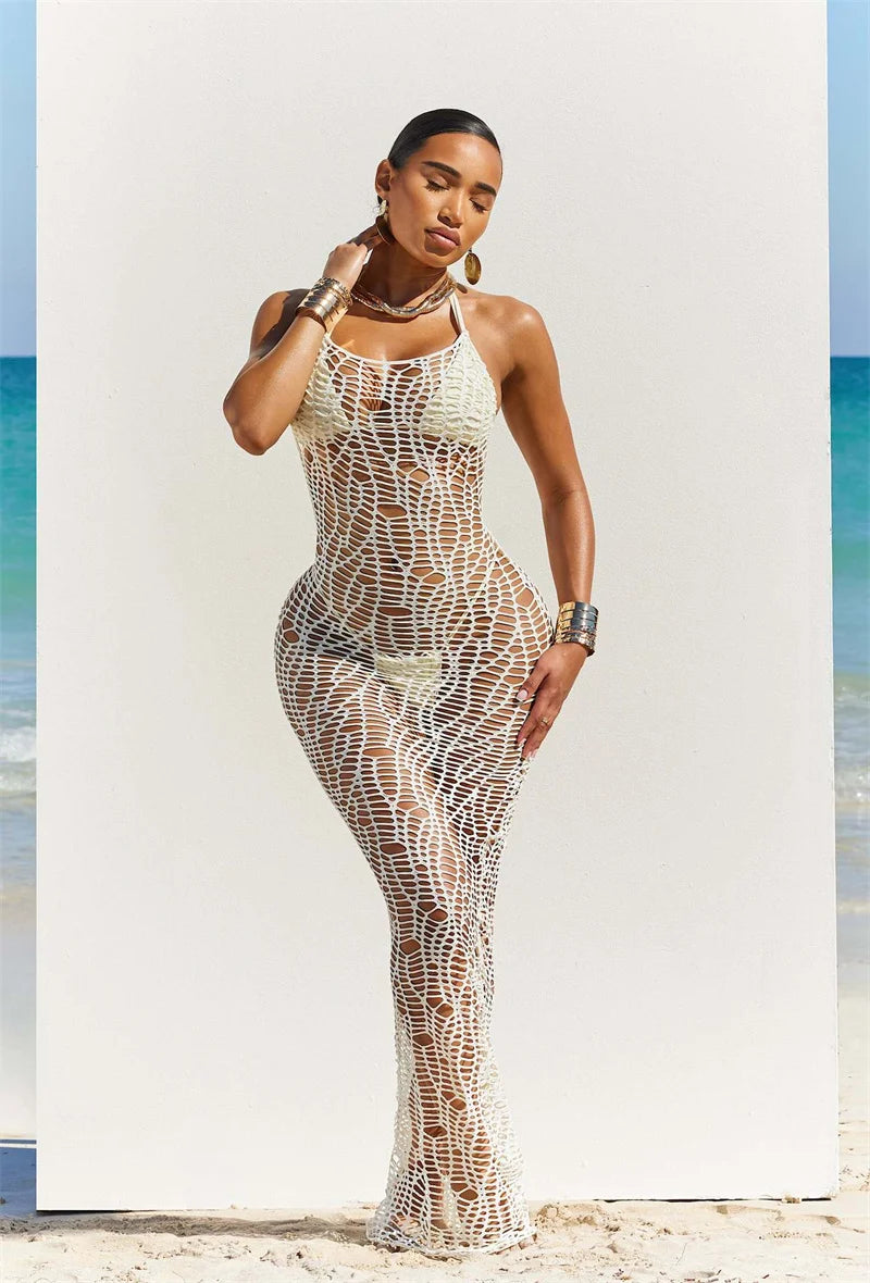 Knit Dress Cover Up Halter Bikini Set