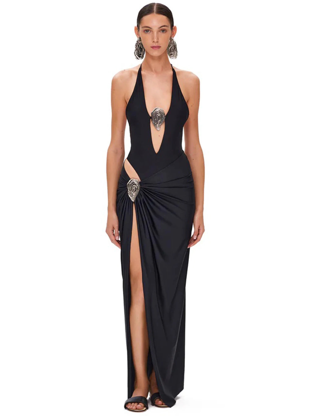 Deep V Neck Swimsuit with Skirt