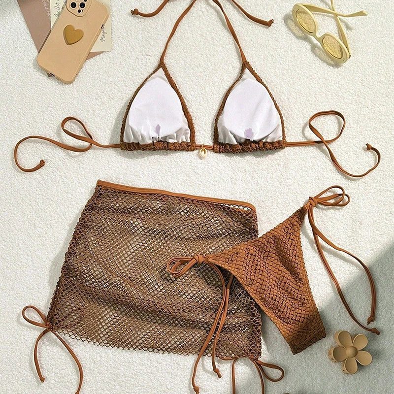 Halter Neck Thong 3 Piece Bikini Set