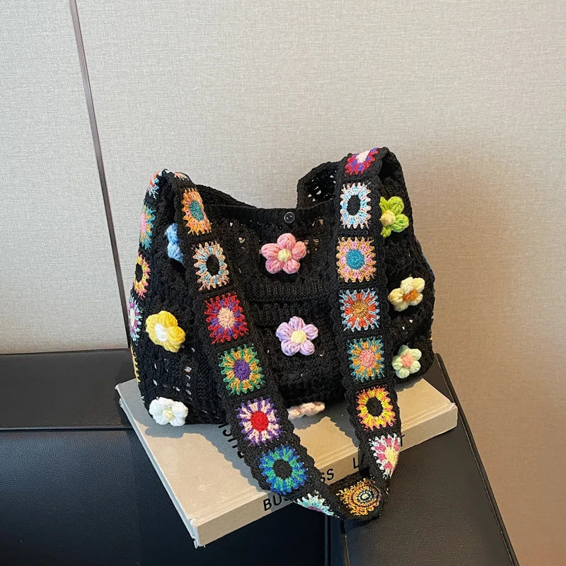 Boho Floral Crochet Shoulder Bag