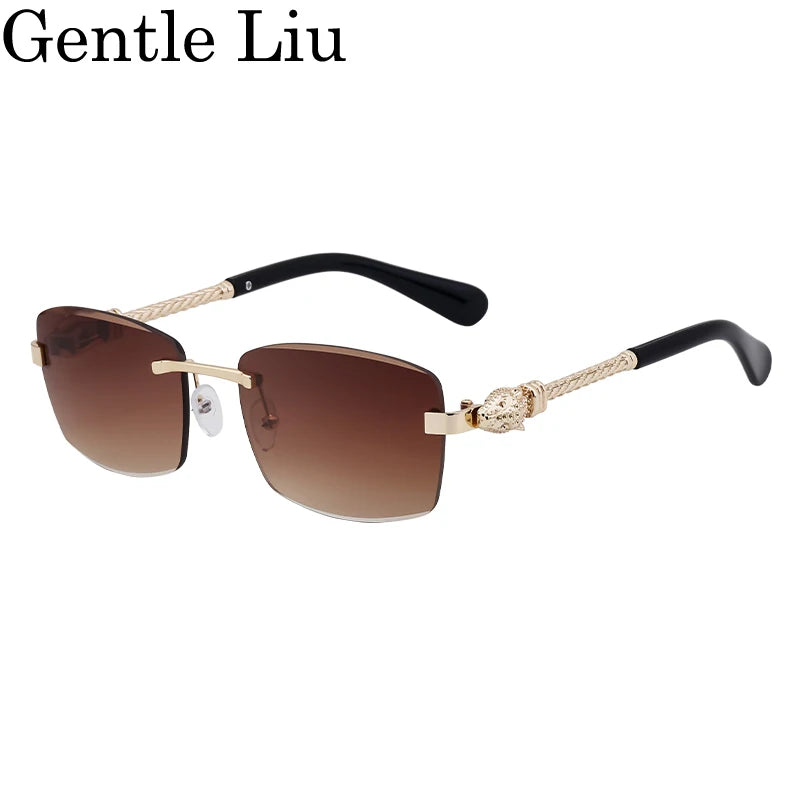 Men's Rectangle Rimless Sunglasses – UV400 Metal Frame
