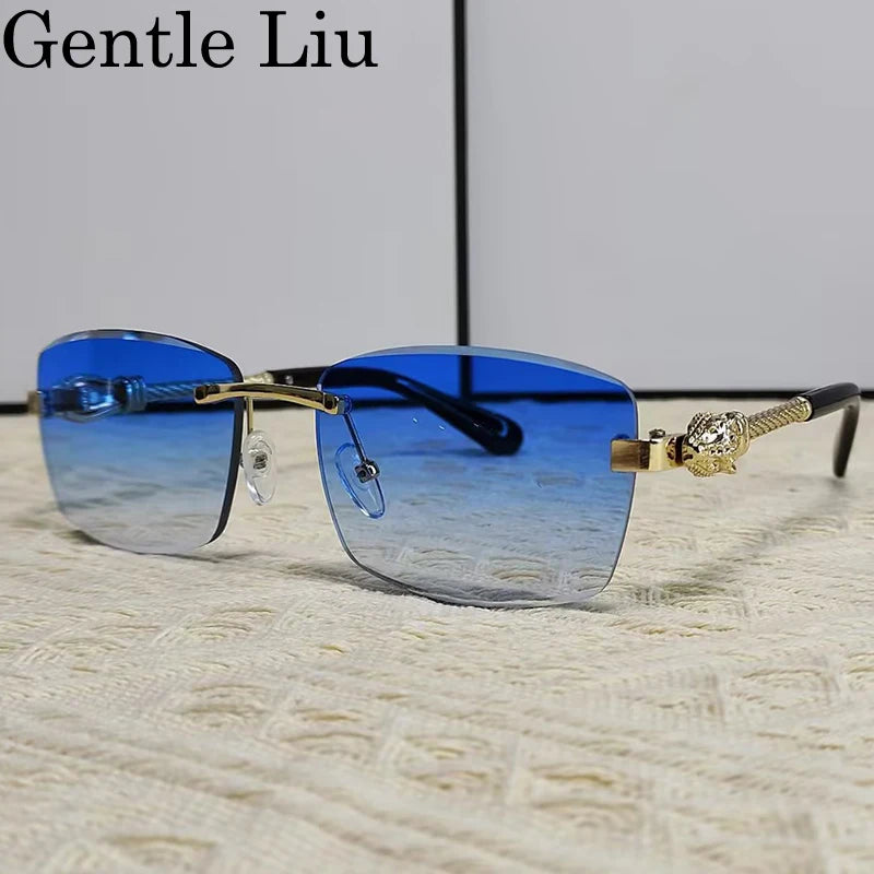 Men's Rectangle Rimless Sunglasses – UV400 Metal Frame