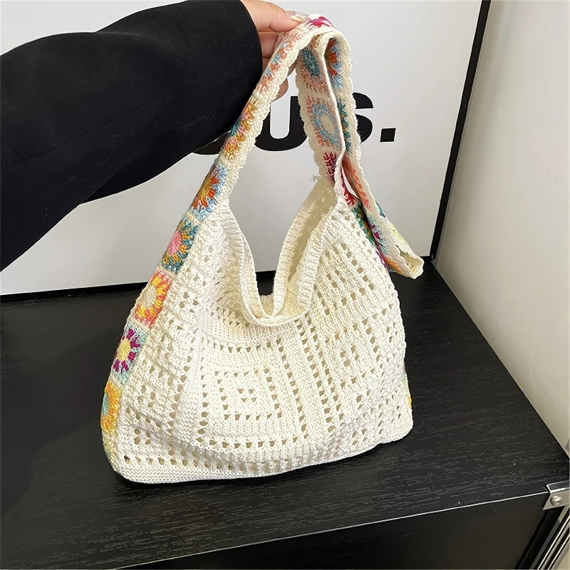 Boho Floral Crochet Shoulder Bag