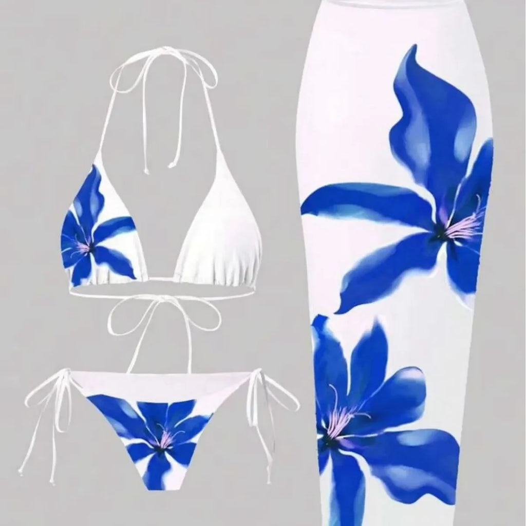 Floral Print Three Piece Bikini Set