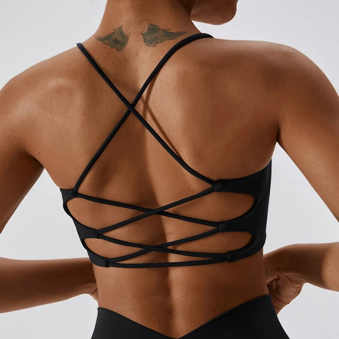 Cross Back Sports Bra with Chest Pad