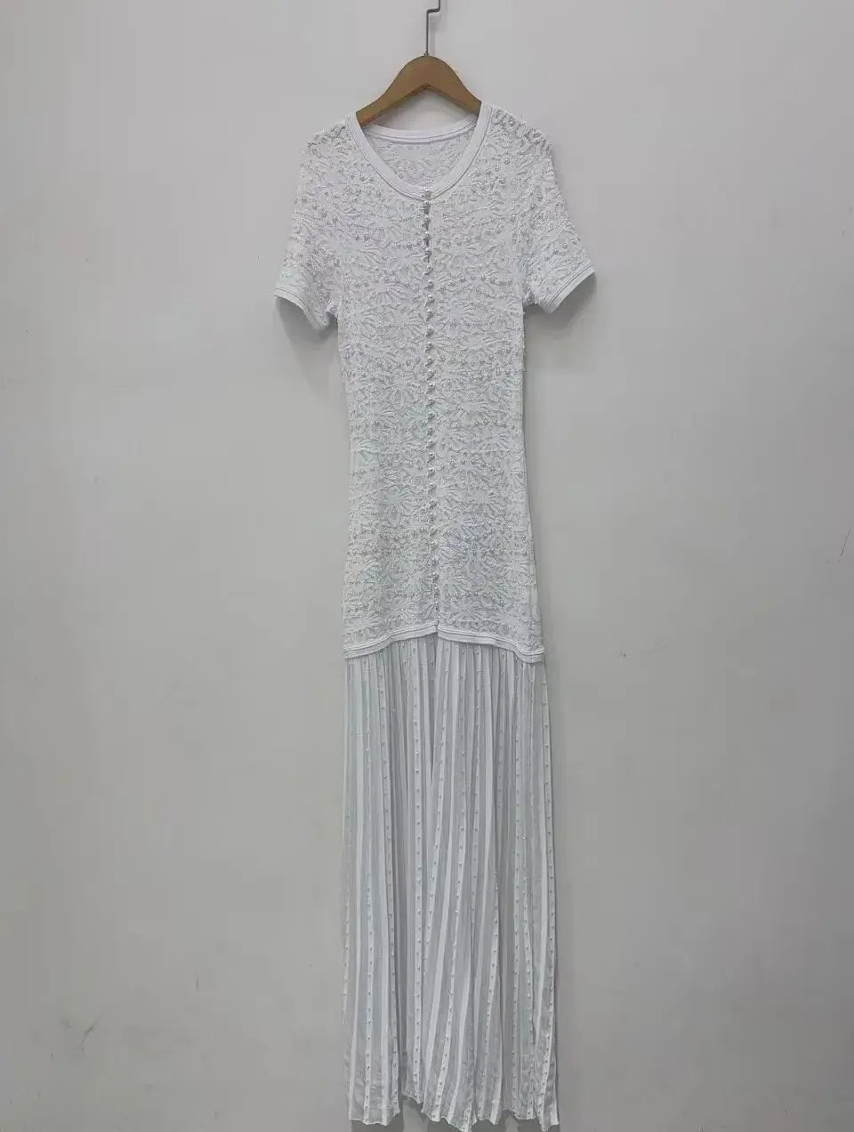 Pearl Beaded Hollow Knit Midi Dress