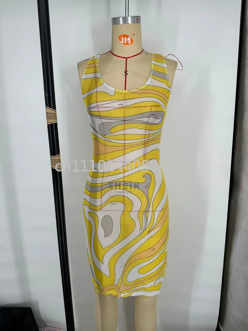 Yellow Bikini Set with Mesh Dress