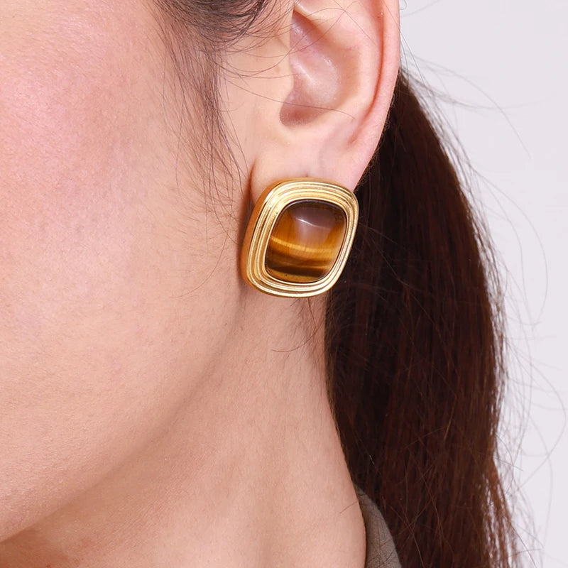 Amber Resin Geometric Earrings