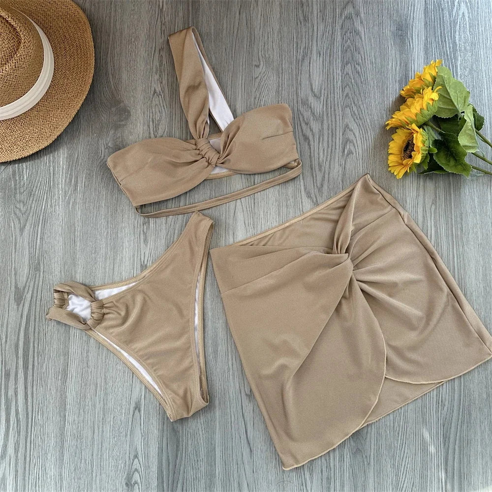 One Shoulder 3 Piece Bikini Set
