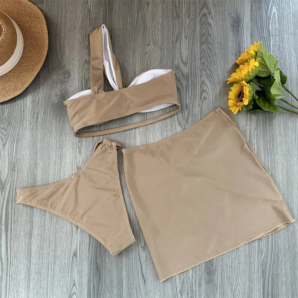 One Shoulder 3 Piece Bikini Set