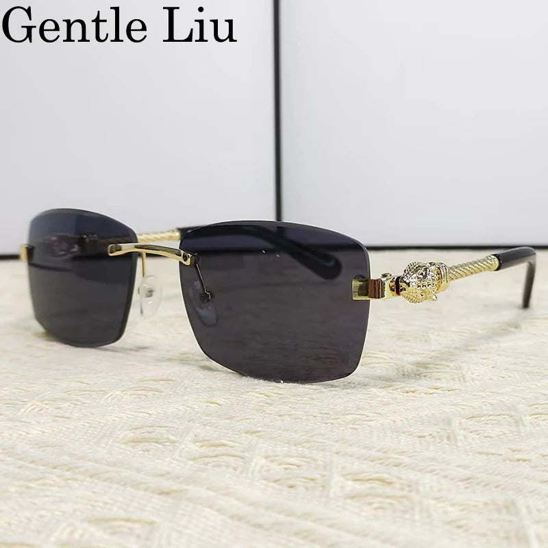 Men's Rectangle Rimless Sunglasses – UV400 Metal Frame