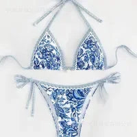 Solid Lace-Up Split Two Piece Swimsuit