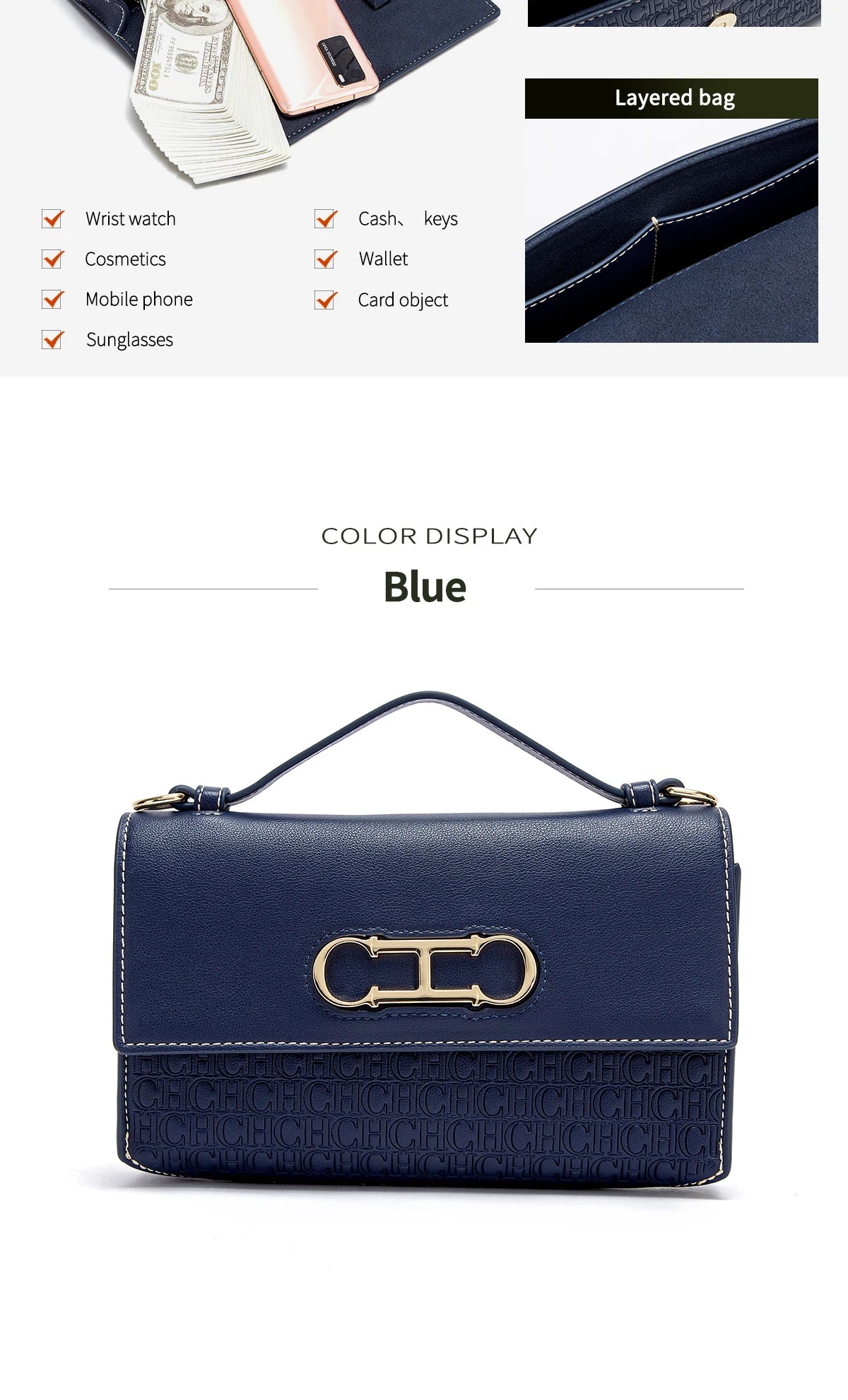 CH Women's Classic Retro Fashion Shoulder Bag Light Luxury Popular Classic Models Large Capacity ...