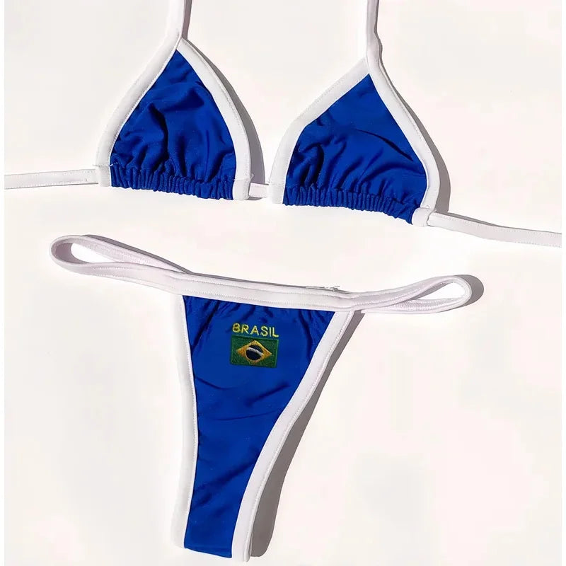 Brasil Flag Embroidery Split Bikini Set
