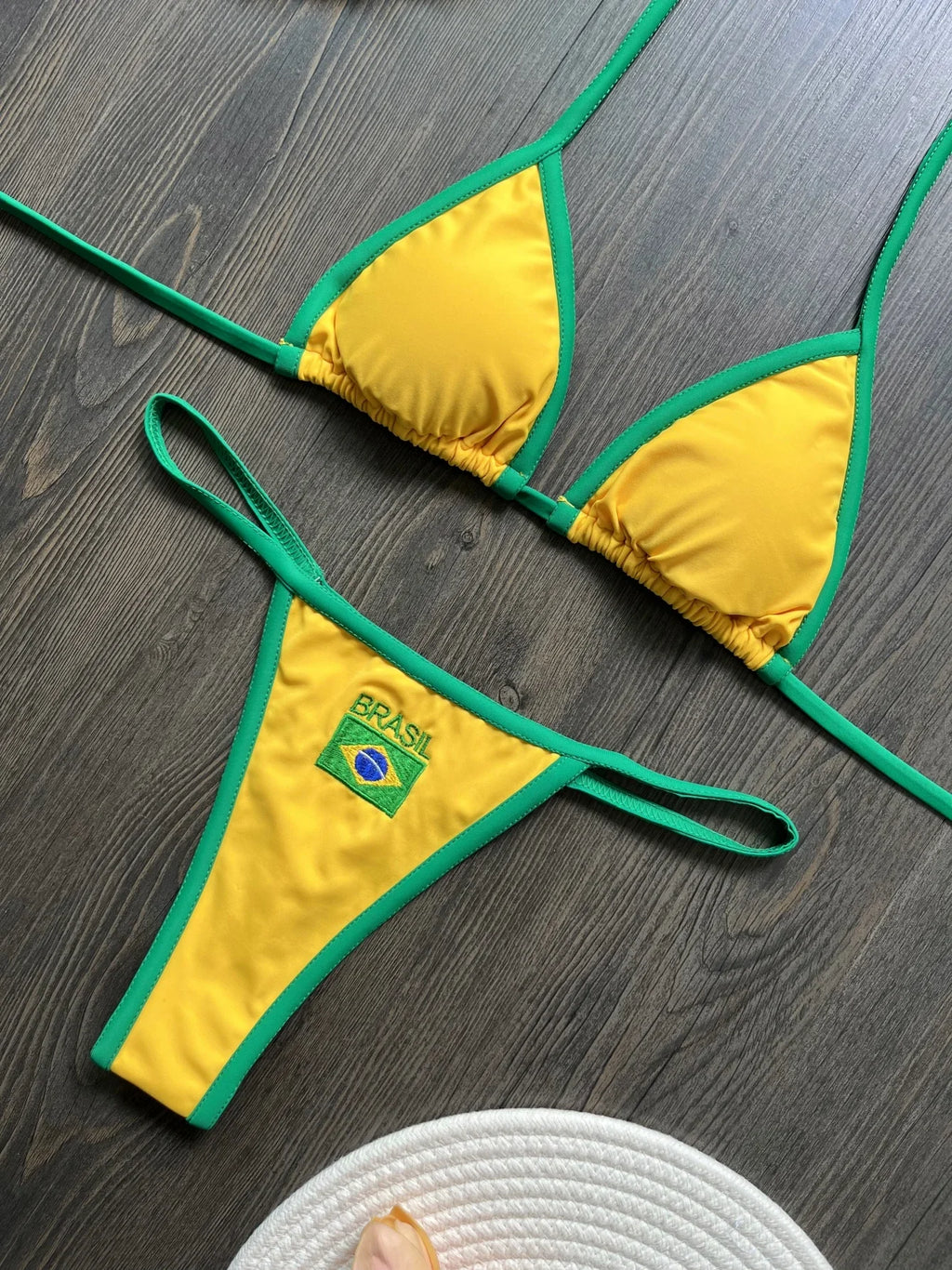 Brasil Flag Embroidery Split Bikini Set