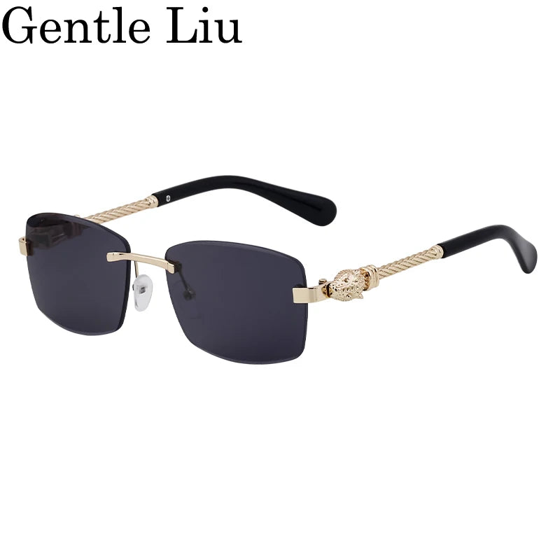 Men's Rectangle Rimless Sunglasses – UV400 Metal Frame