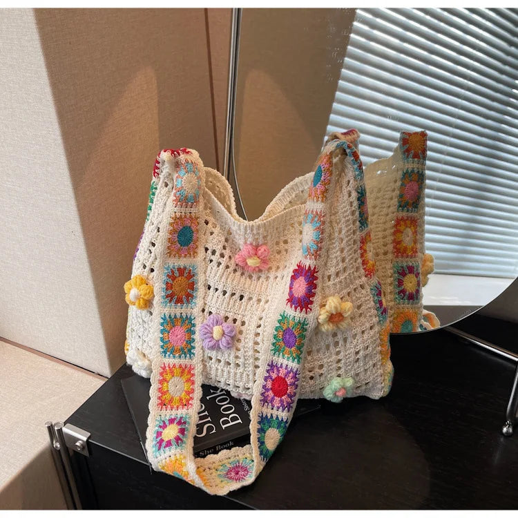 Boho Floral Crochet Shoulder Bag