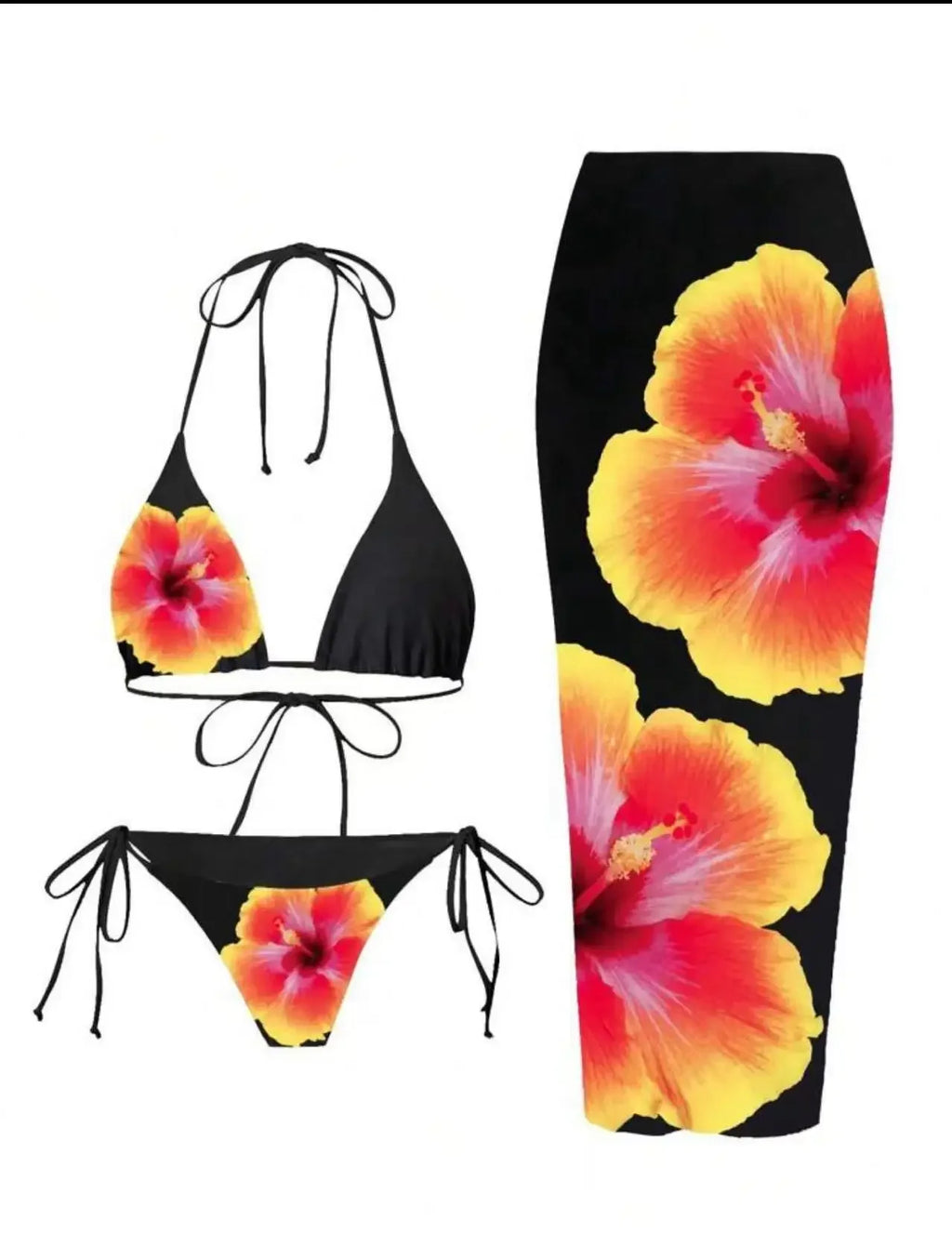 Floral Print Three Piece Bikini Set