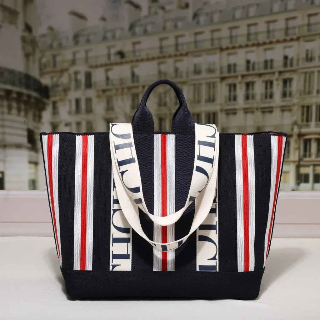CH Classic Ladies Crossbody Bag Large Capacity Commuter Style Ladies Tote Bag Simple Stripe Desig...