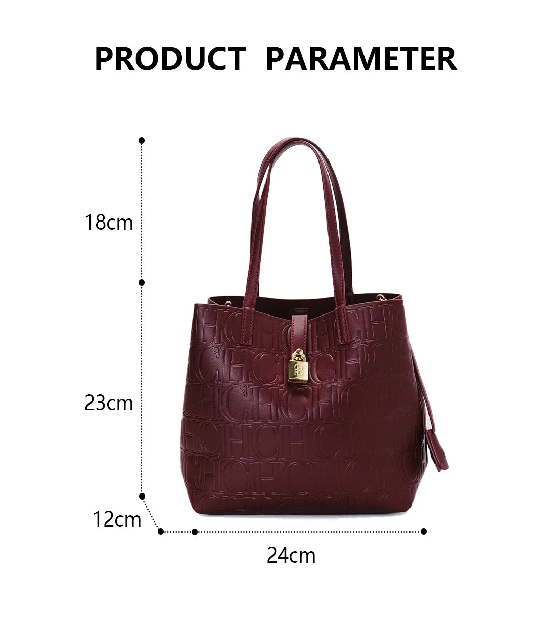 CH High Quality Fashion Ladies Shoulder Bag Senior Sense Pure Colour Letter Print Design Temperam...