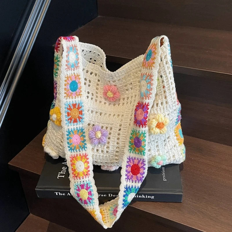 Boho Floral Crochet Shoulder Bag