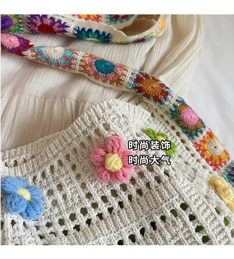 Boho Floral Crochet Shoulder Bag