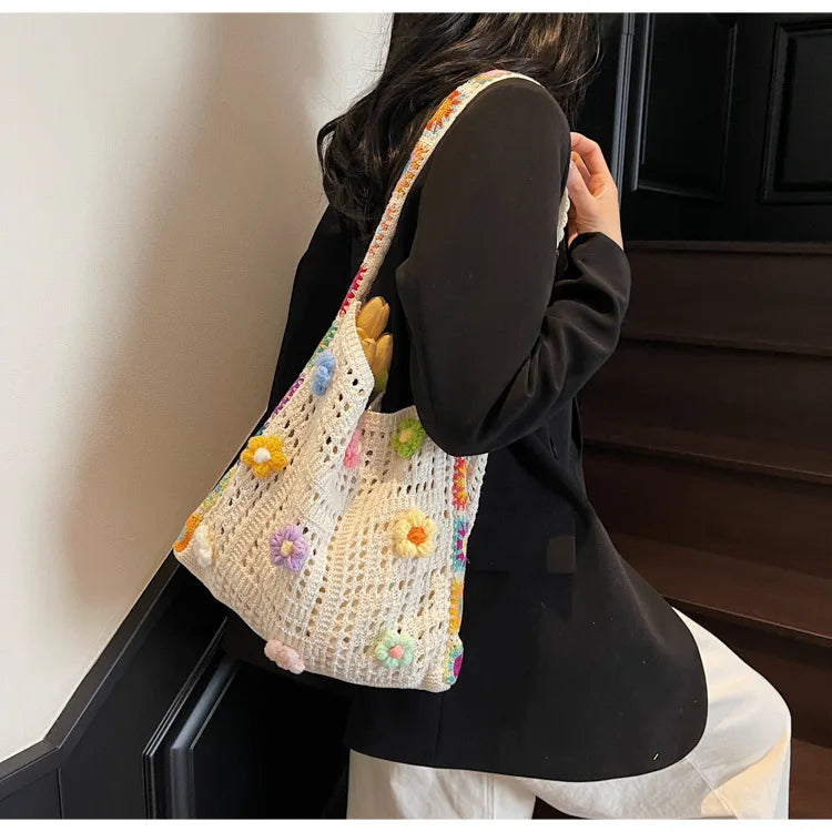 Boho Floral Crochet Shoulder Bag