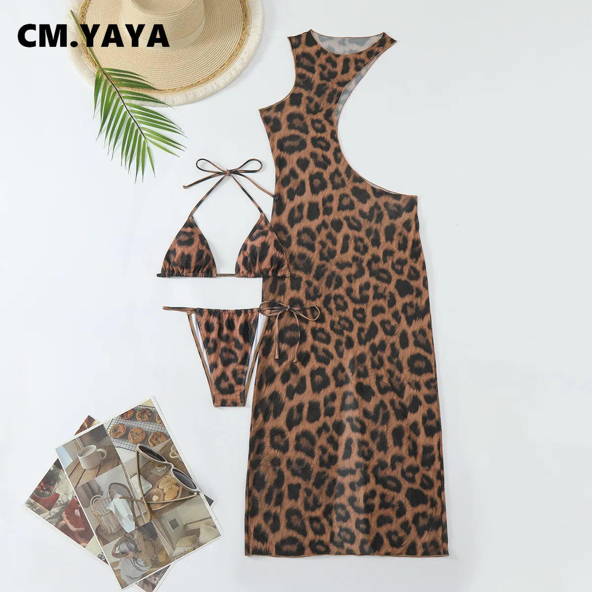 Leopard Cutout Bodycon Swimsuit Set