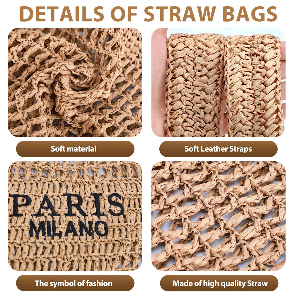 Straw Beach Bags for Women - Women Beach Handmade Woven Tote Bag, Summer Mesh Hollow Shoulder Bag...