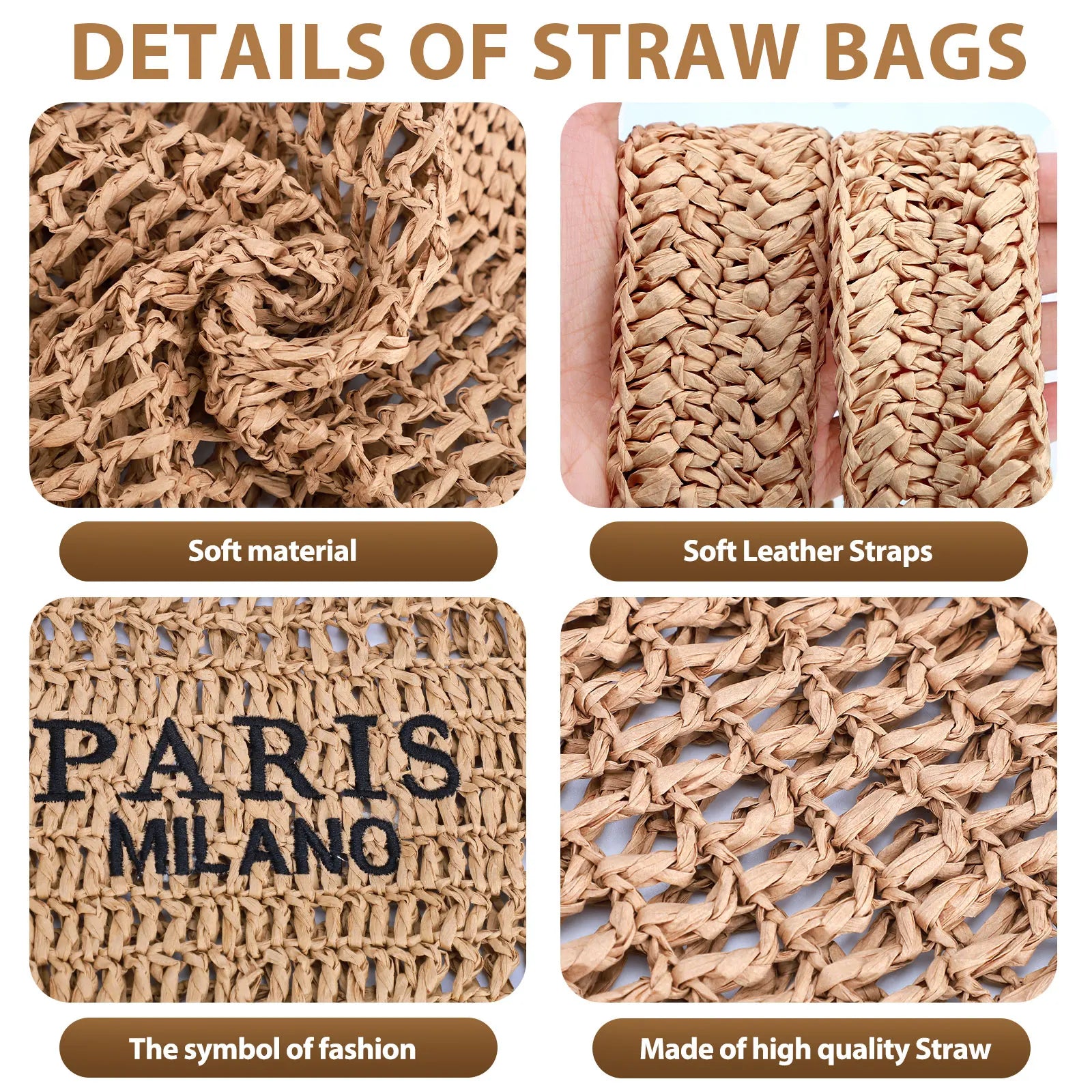 Straw Beach Bags for Women - Women Beach Handmade Woven Tote Bag, Summer Mesh Hollow Shoulder Bag...