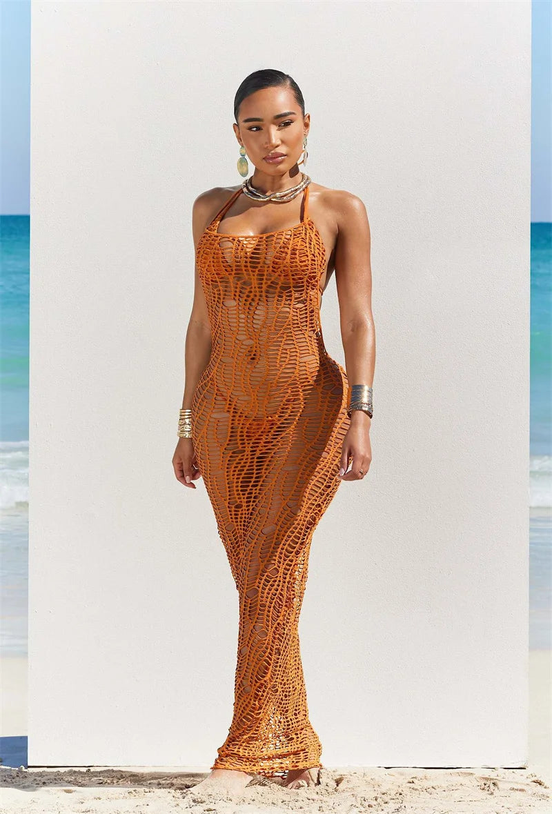 Knit Dress Cover Up Halter Bikini Set